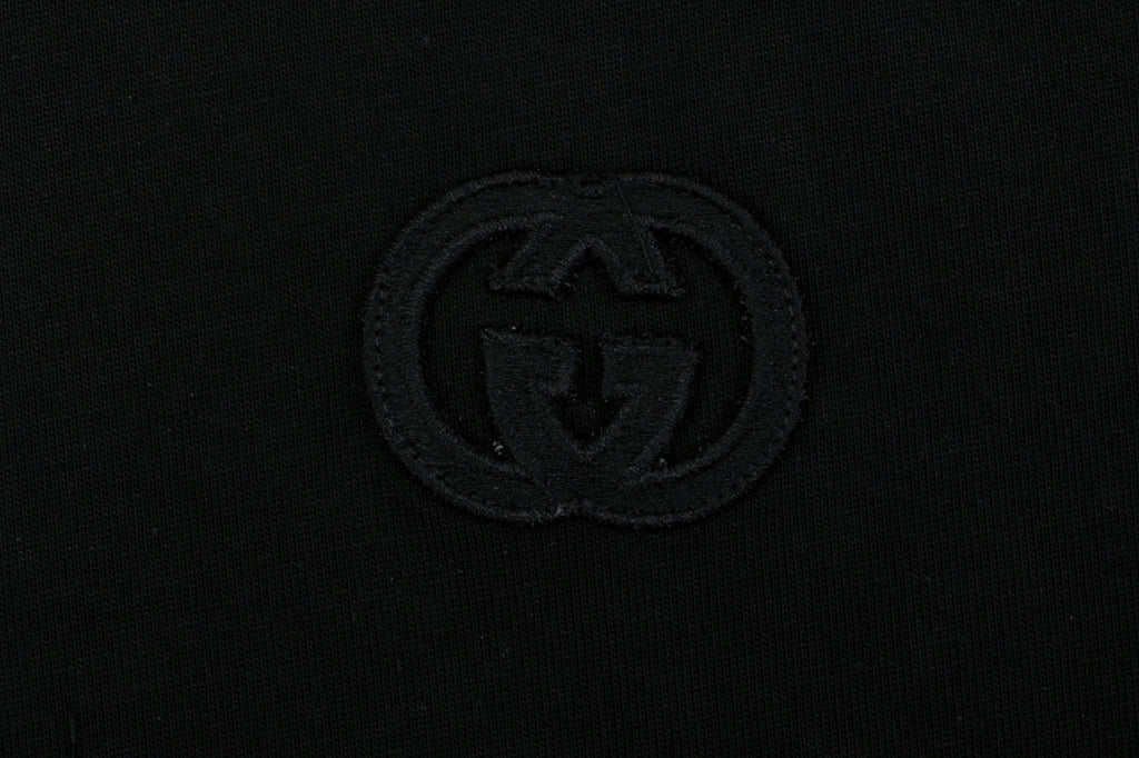 Gucci Center Tonal Interlocking GG Embroidered Long Sleeve Tee Black
