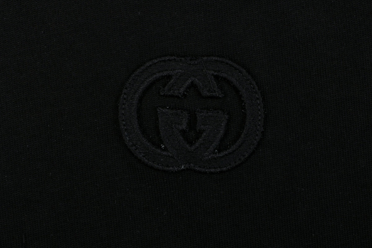 Gucci Center Tonal Interlocking GG Embroidered Long Sleeve Tee Black