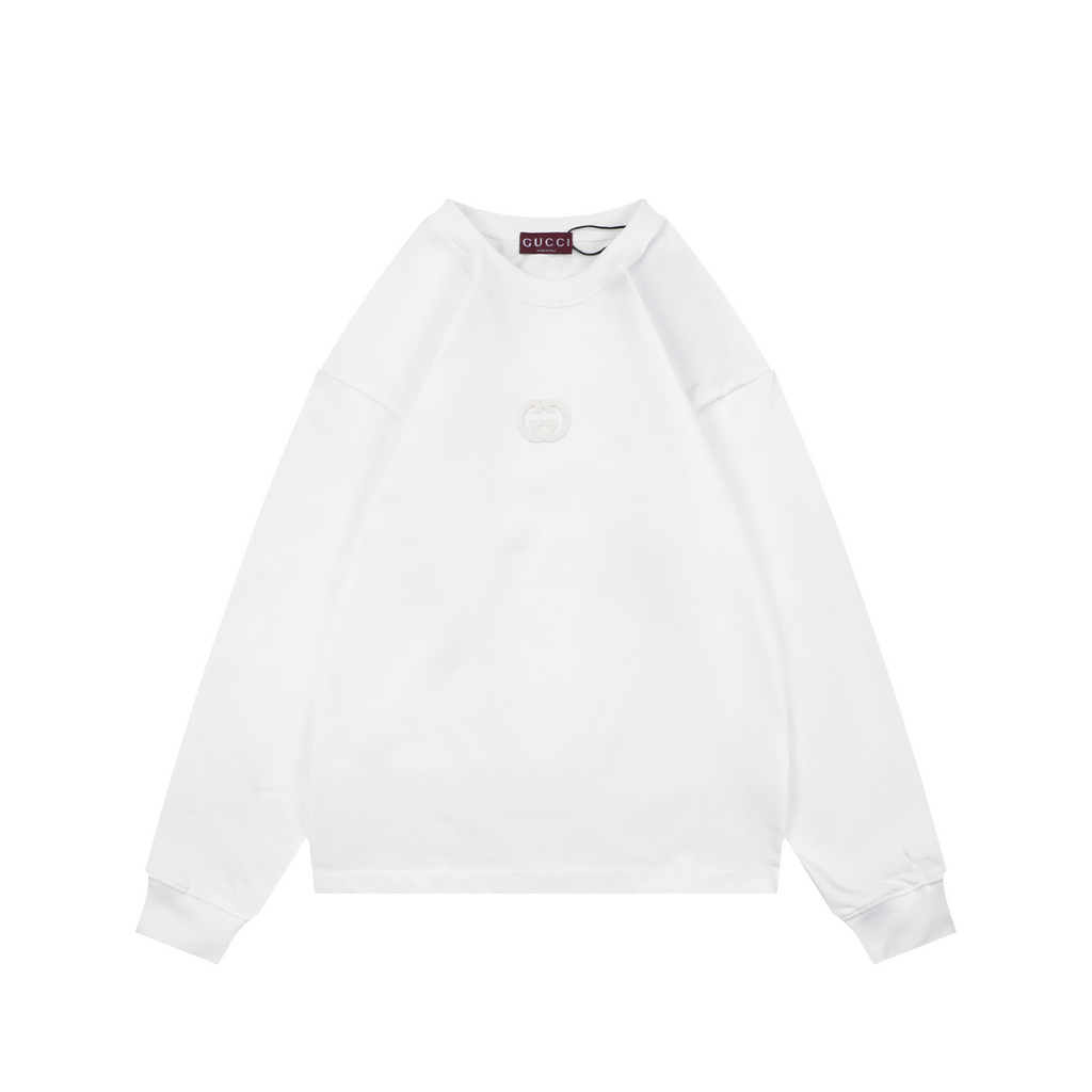 Gucci Center Tonal Interlocking GG Embroidered Long Sleeve Tee White