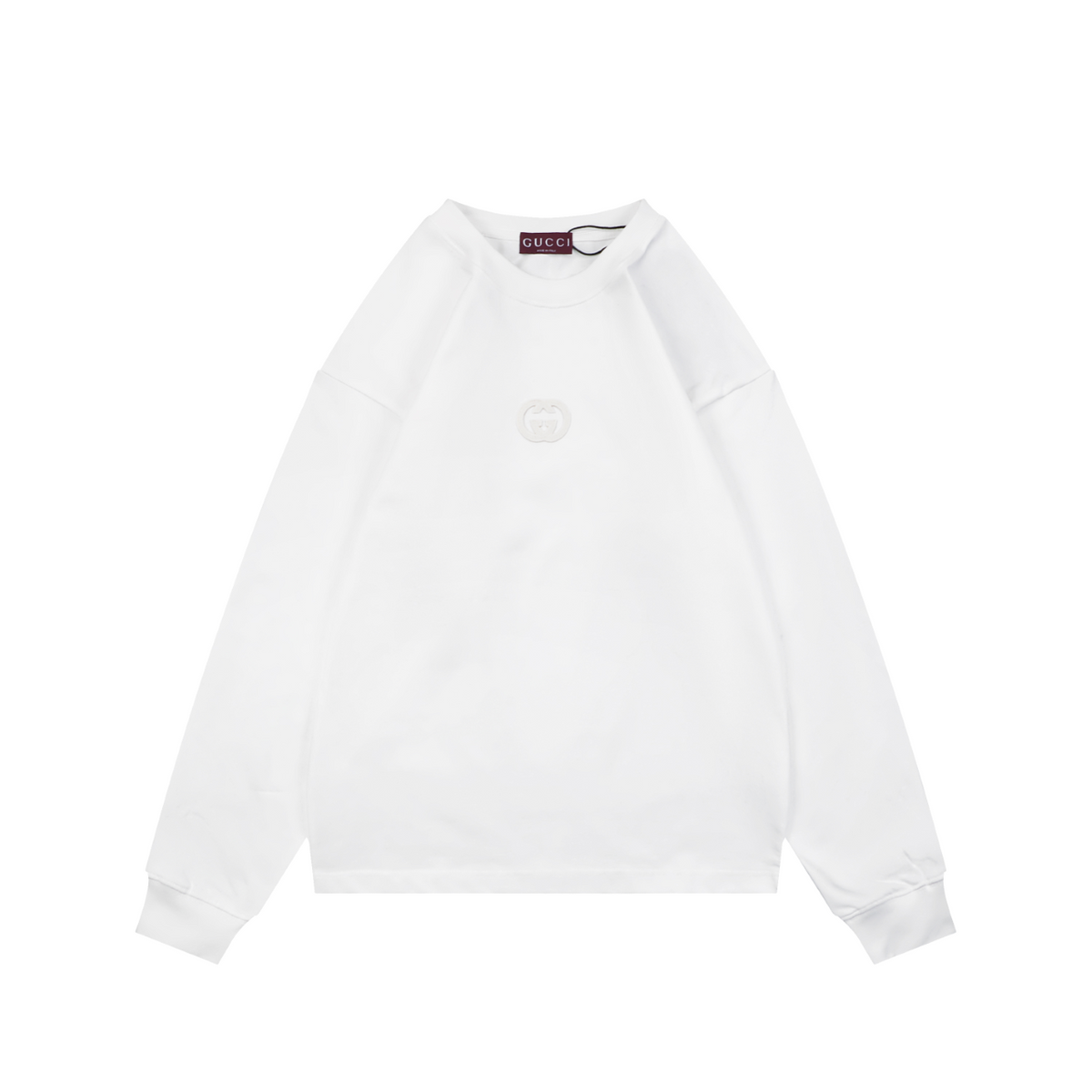 Gucci Center Tonal Interlocking GG Embroidered Long Sleeve Tee White