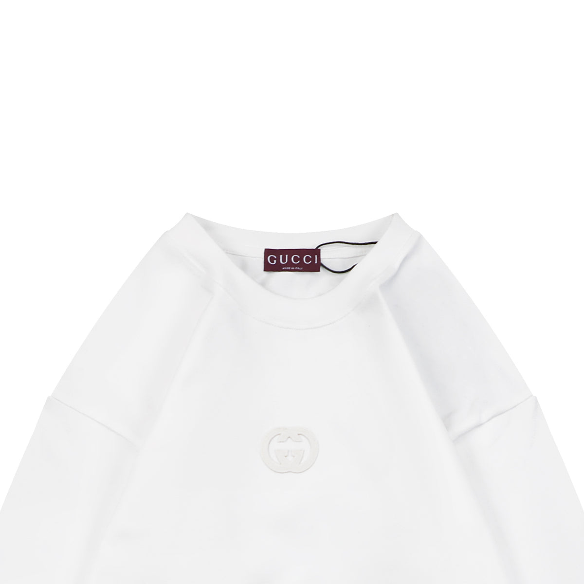 Gucci Center Tonal Interlocking GG Embroidered Long Sleeve Tee White