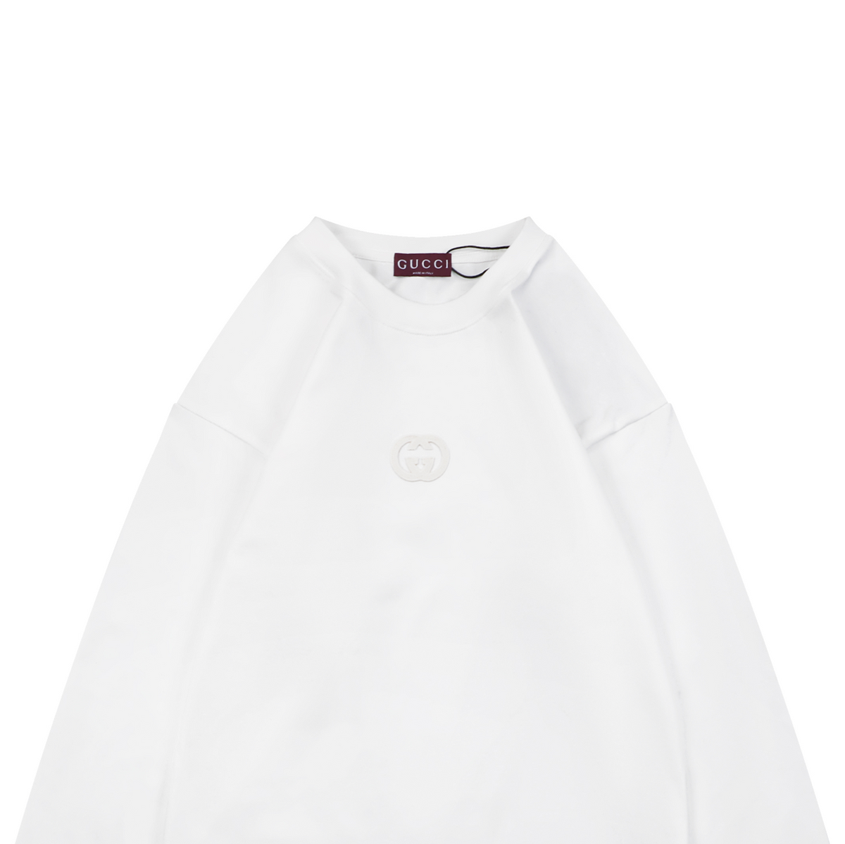 Gucci Center Tonal Interlocking GG Embroidered Long Sleeve Tee White