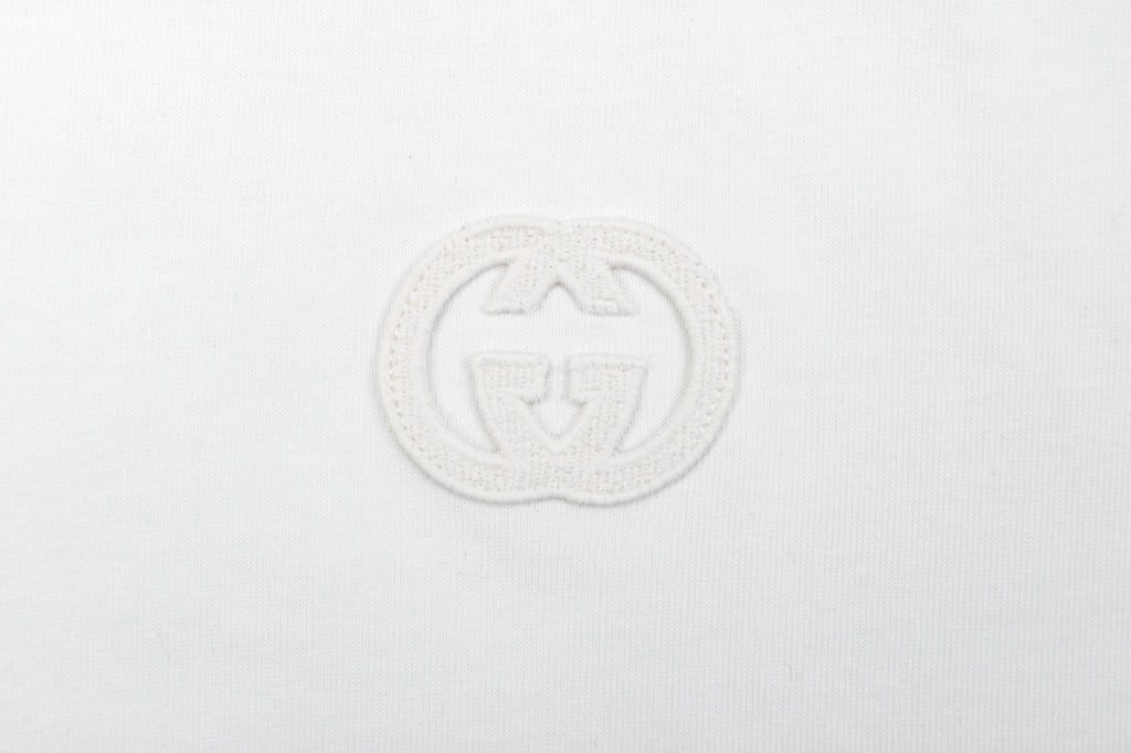 Gucci Center Tonal Interlocking GG Embroidered Long Sleeve Tee White