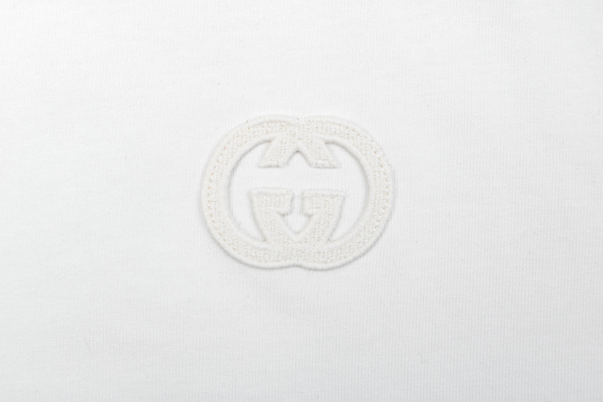 Gucci Center Tonal Interlocking GG Embroidered Long Sleeve Tee White