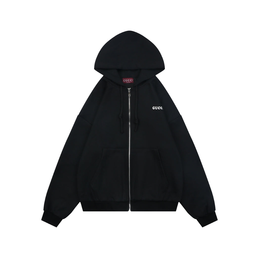 Gucci Small Logo Text Print Zip-Up Hoodie Black