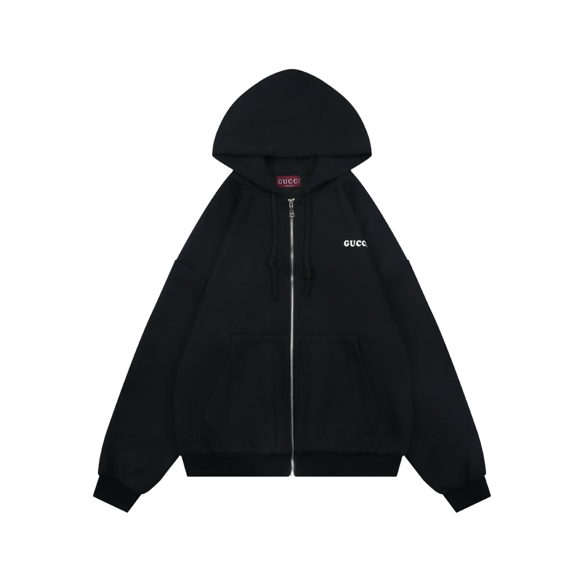 Gucci Small Logo Text Print Zip-Up Hoodie Black