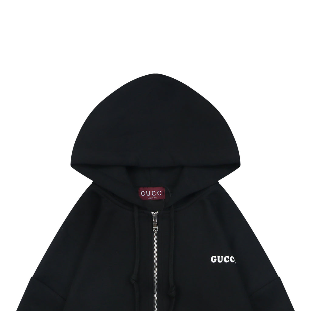 Gucci Small Logo Text Print Zip-Up Hoodie Black