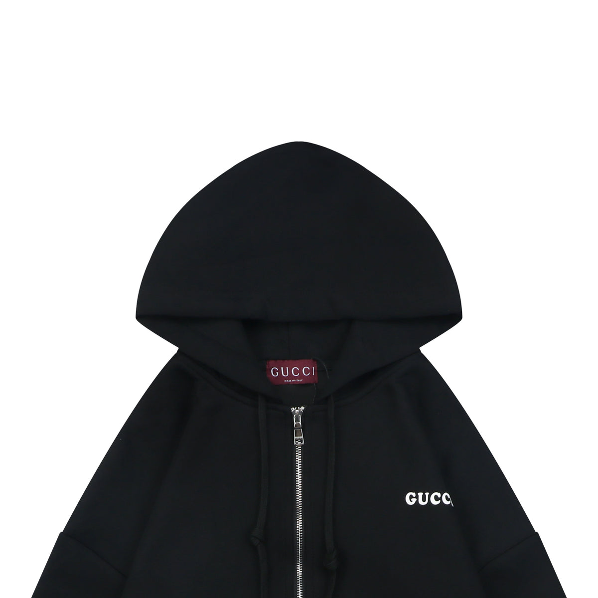 Gucci Small Logo Text Print Zip-Up Hoodie Black
