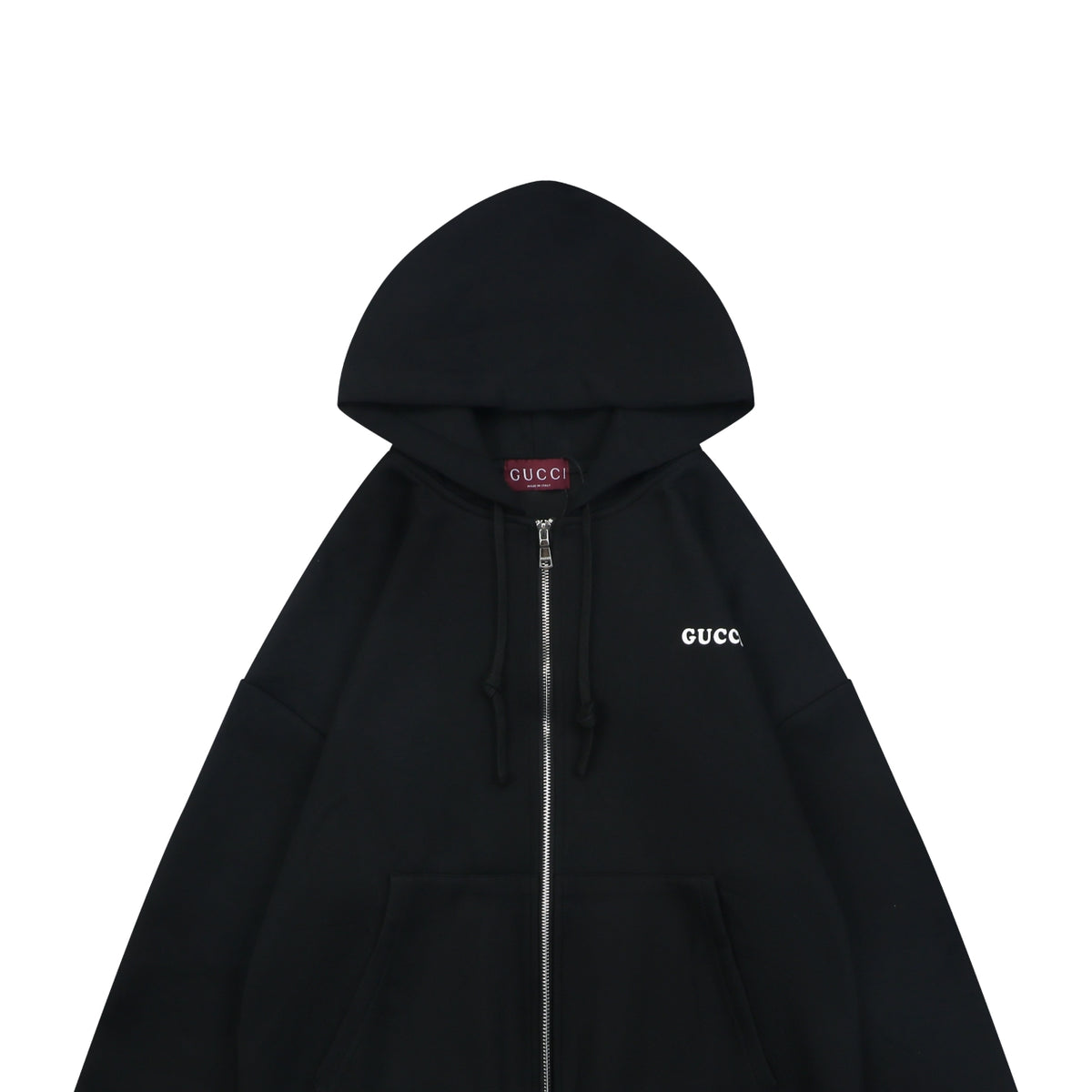 Gucci Small Logo Text Print Zip-Up Hoodie Black