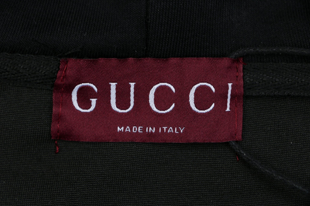 Gucci Small Logo Text Print Zip-Up Hoodie Black
