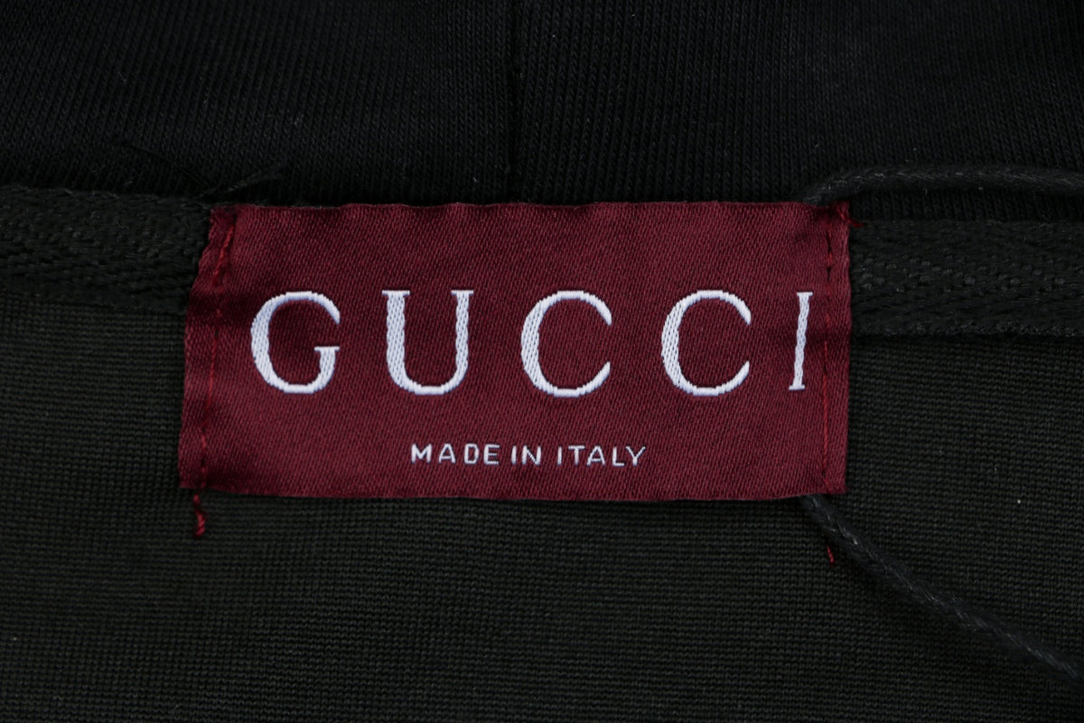 Gucci Small Logo Text Print Zip-Up Hoodie Black