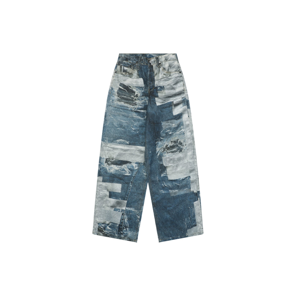 Acne Studios Patchwork Trompe-L'Oeil Print Wide Leg Jeans