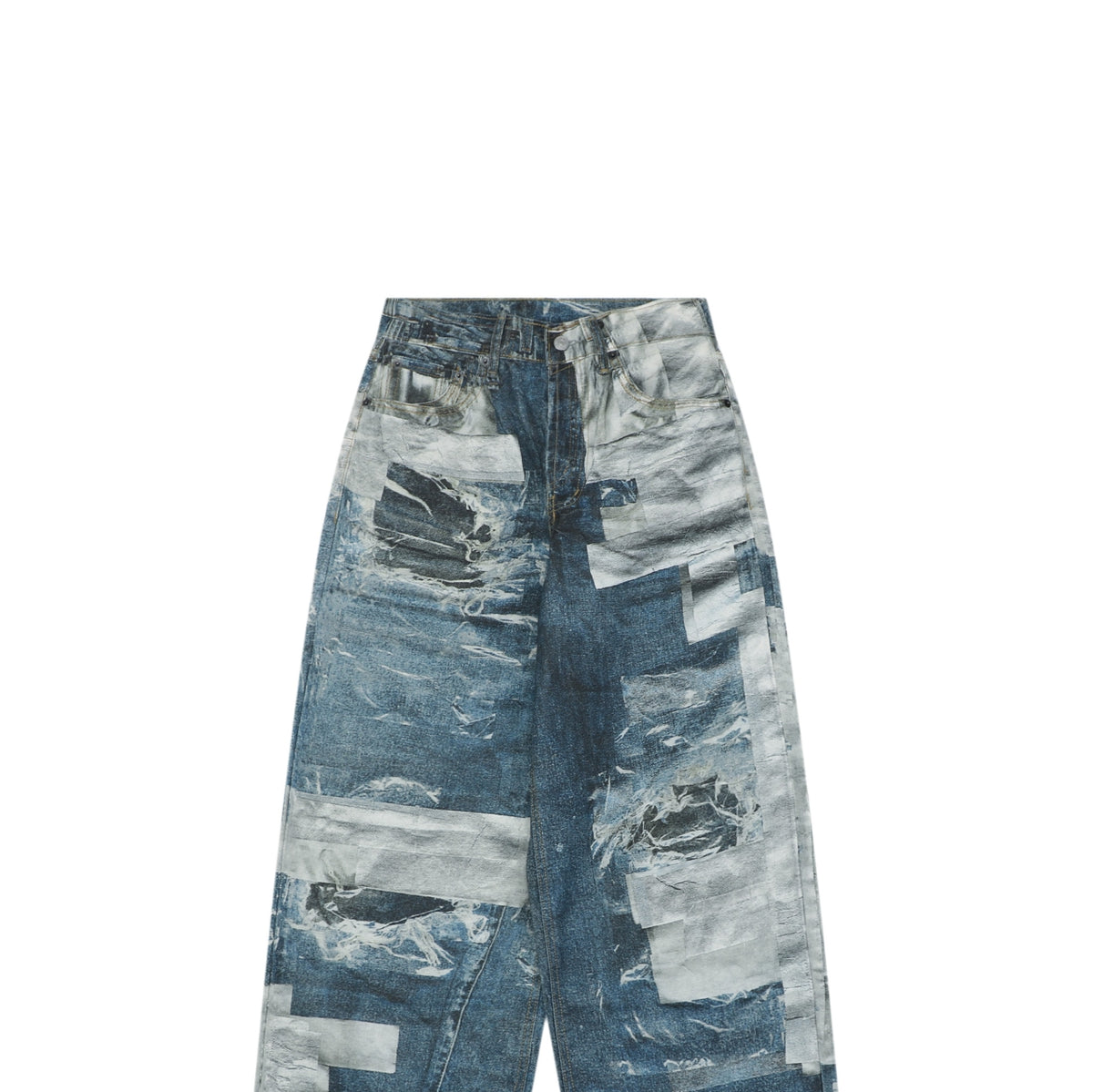 Acne Studios Patchwork Trompe-L'Oeil Print Wide Leg Jeans