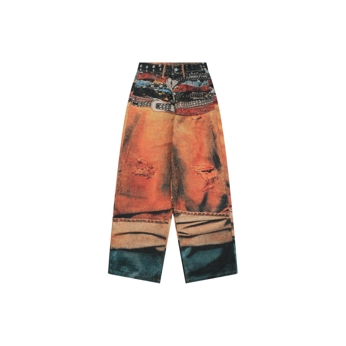 Acne Studios Multi-Belt Trompe-L'Oeil Print Wide Leg Jeans
