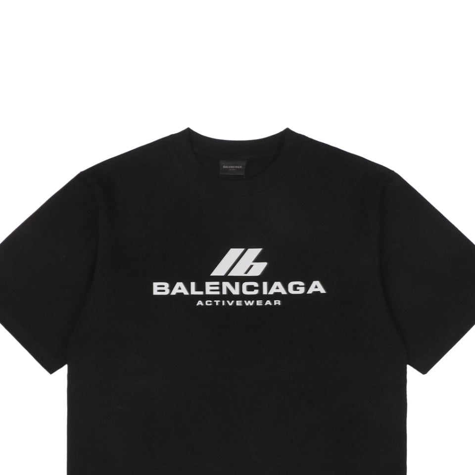 Balenciaga 24SS Activewear IB Logo Silver Reflective Print Short Sleeve Tee Black