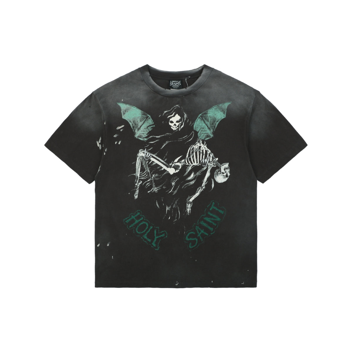 Saint Michael Grim Reaper Demon Angel Graphic Vintage Wash Short Sleeve Tee Black