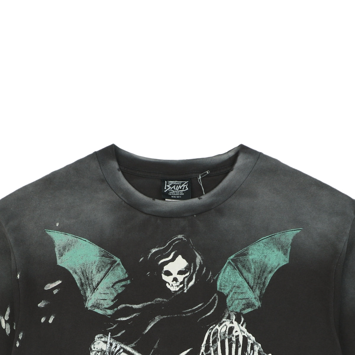 Saint Michael Grim Reaper Demon Angel Graphic Vintage Wash Short Sleeve Tee Black