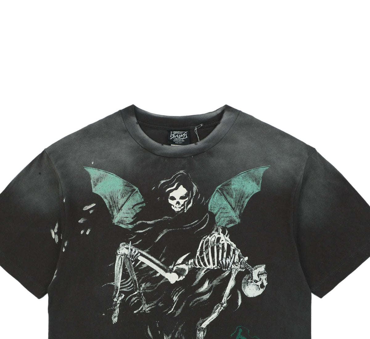 Saint Michael Grim Reaper Demon Angel Graphic Vintage Wash Short Sleeve Tee Black