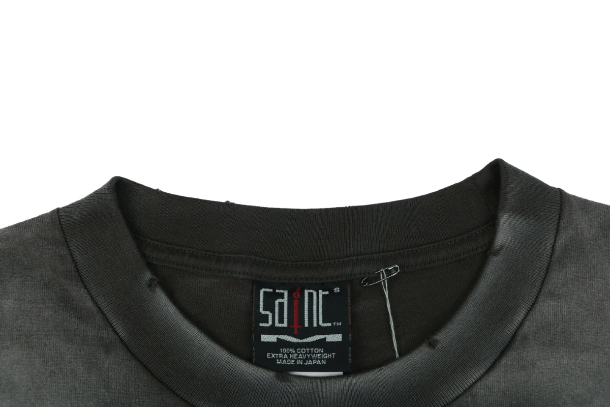 Saint Michael Corkscrew A Go Go Inverted Bat Graphic Vintage Wash Short Sleeve Tee Black