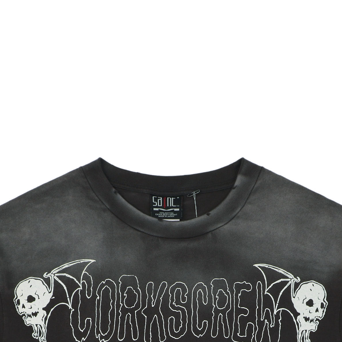 Saint Michael Corkscrew A Go Go Inverted Bat Graphic Vintage Wash Short Sleeve Tee Black