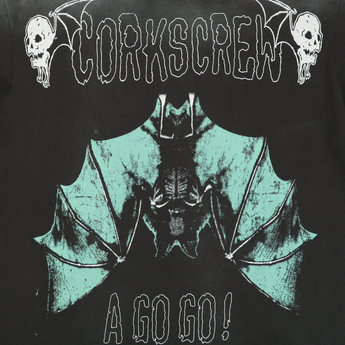 Saint Michael Corkscrew A Go Go Inverted Bat Graphic Vintage Wash Short Sleeve Tee Black