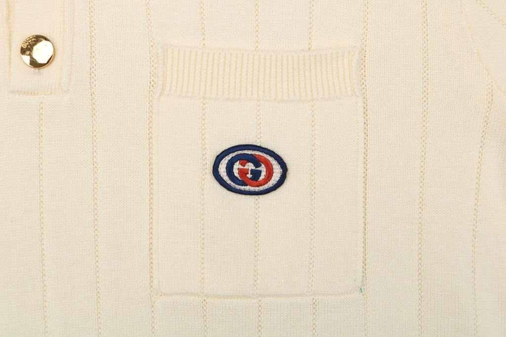 Gucci Interlocking GG Embroidered Web Stripe Polo Shirt Cream