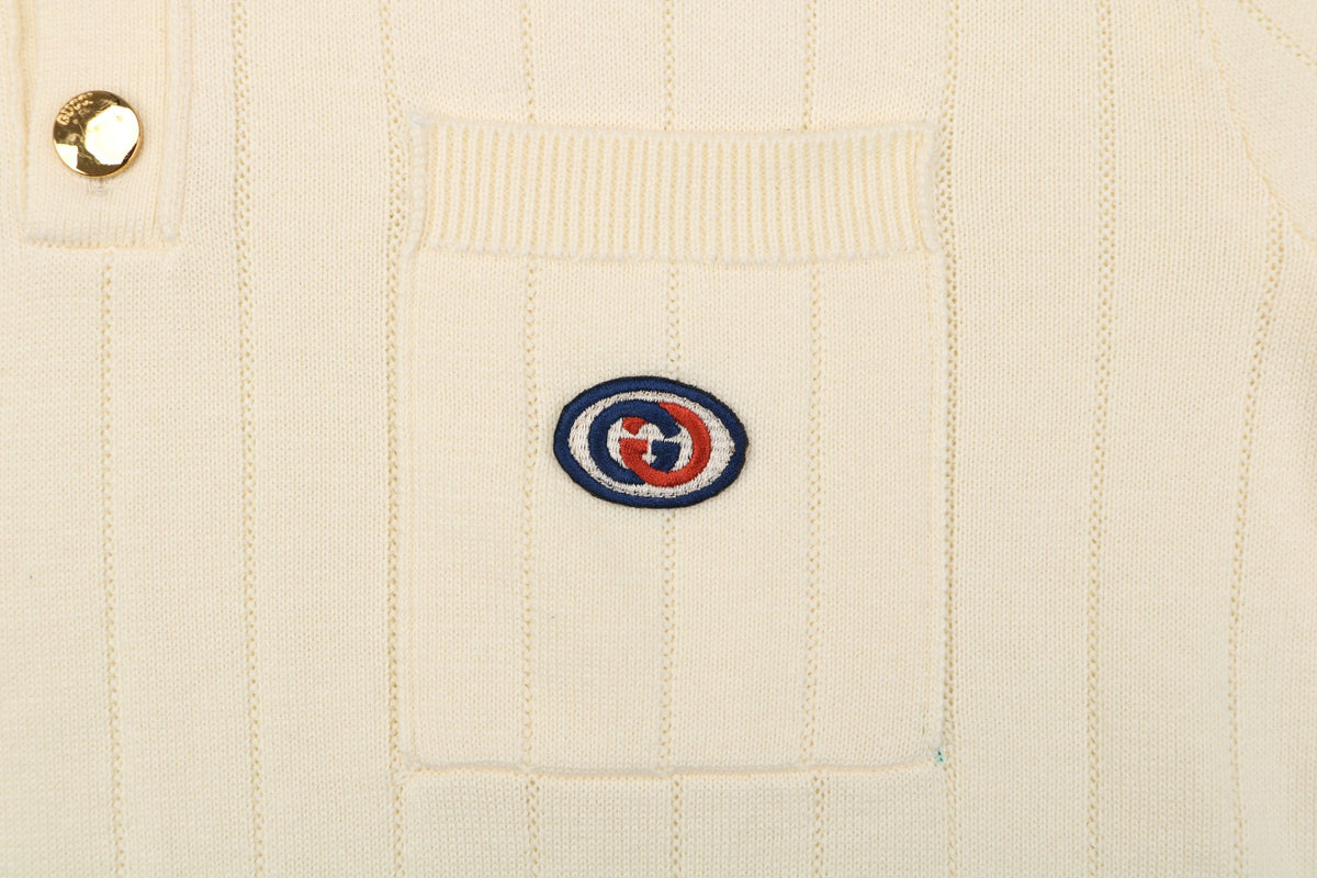 Gucci Interlocking GG Embroidered Web Stripe Polo Shirt Cream