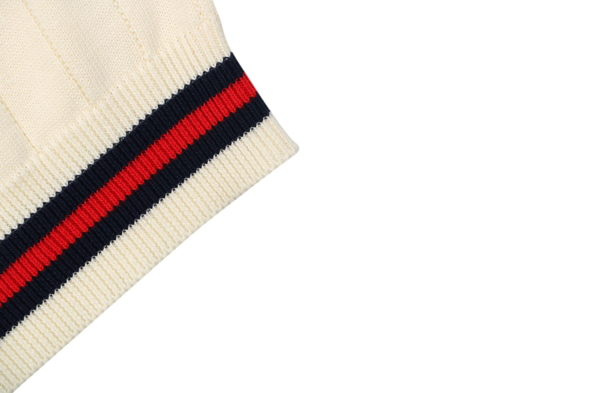 Gucci Interlocking GG Embroidered Web Stripe Polo Shirt Cream