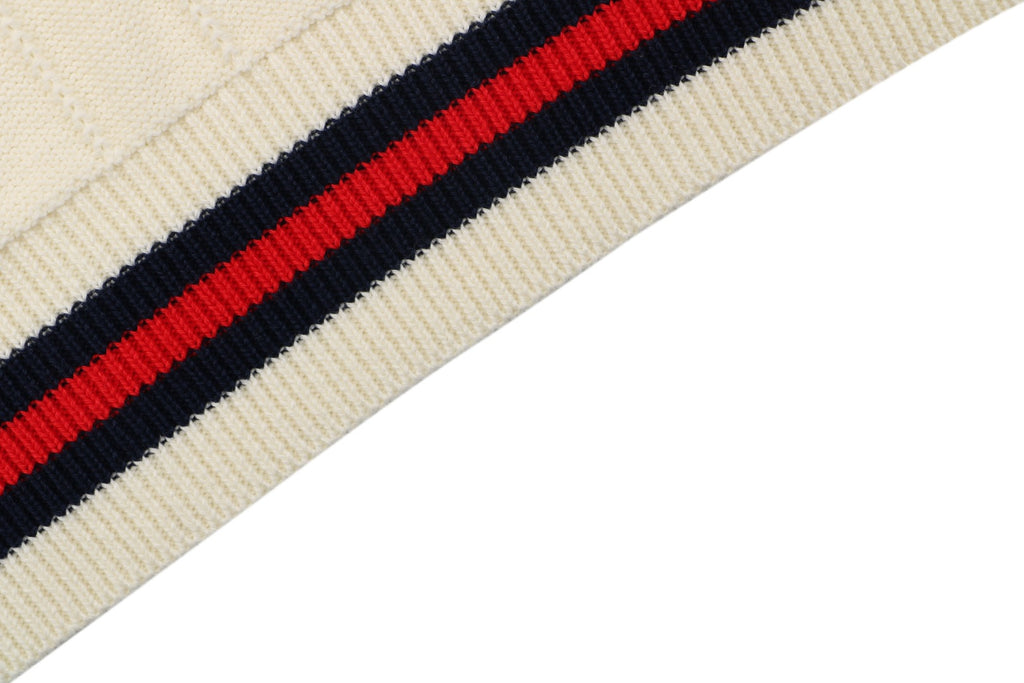 Gucci Interlocking GG Embroidered Web Stripe Polo Shirt Cream