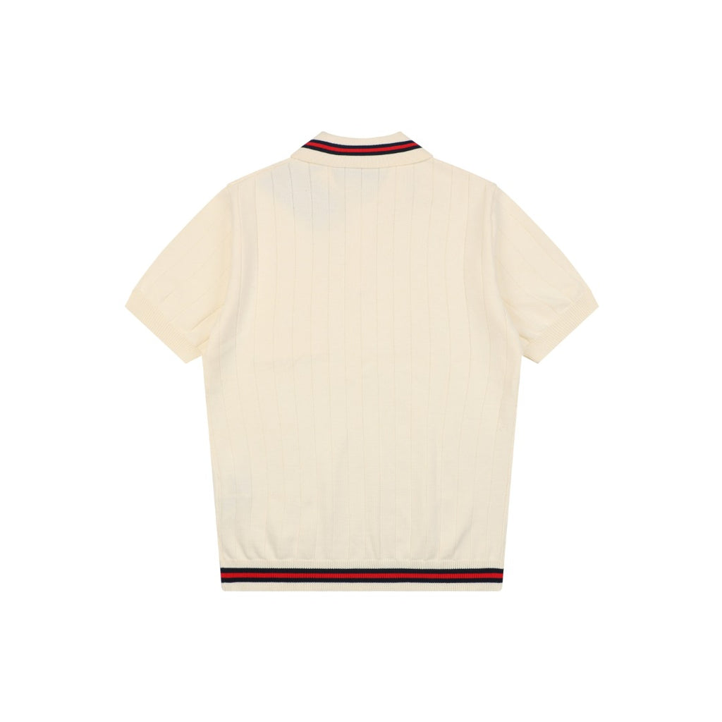 Gucci Interlocking GG Embroidered Web Stripe Polo Shirt Cream