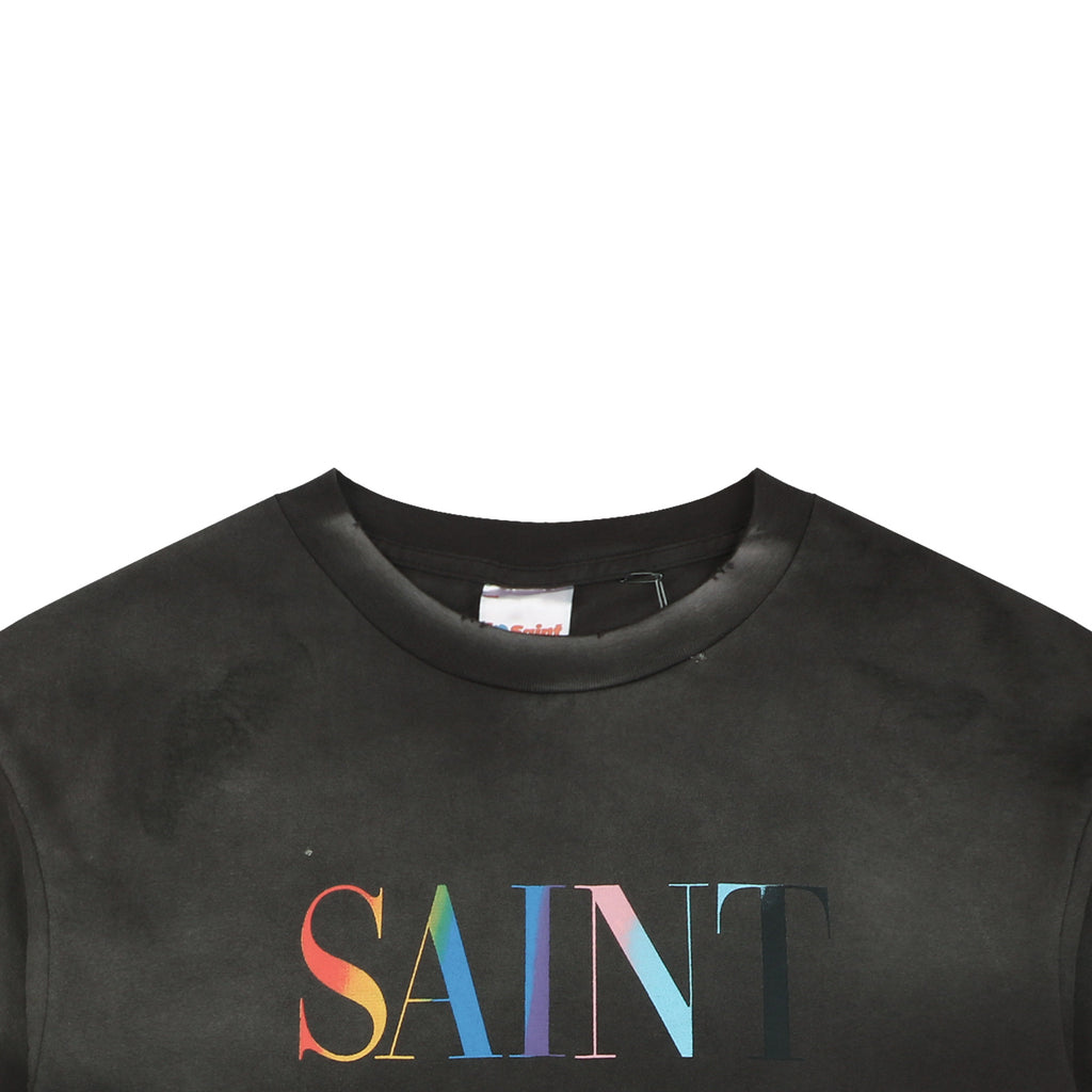 Saint Michael Rainbow SAINT Letter Print Short Sleeve Tee Black