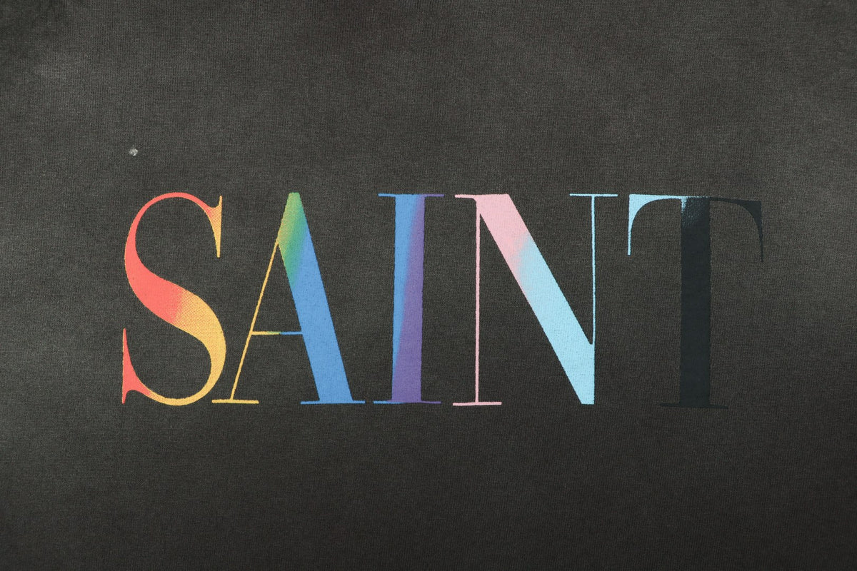 Saint Michael Rainbow SAINT Letter Print Short Sleeve Tee Black