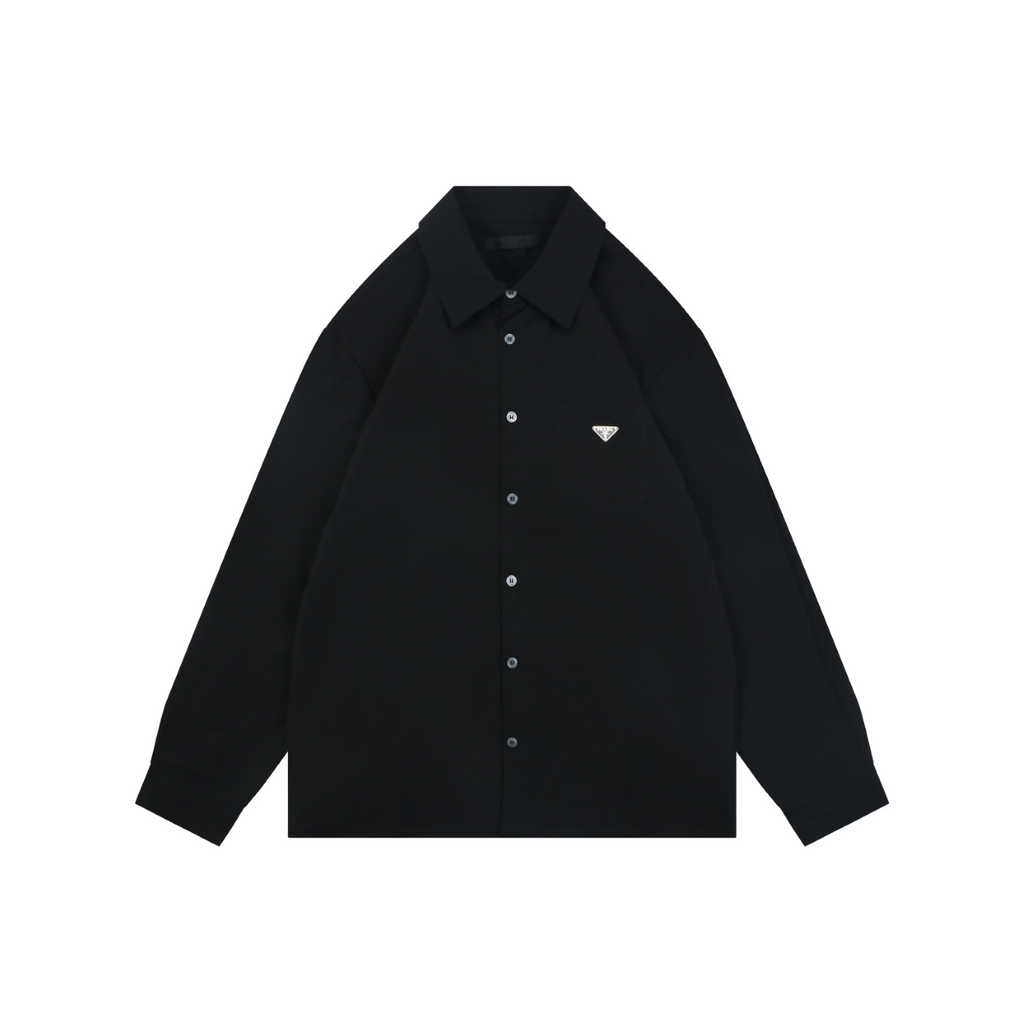 Prada Triangle Logo Pocket Long Sleeve Shirt Black