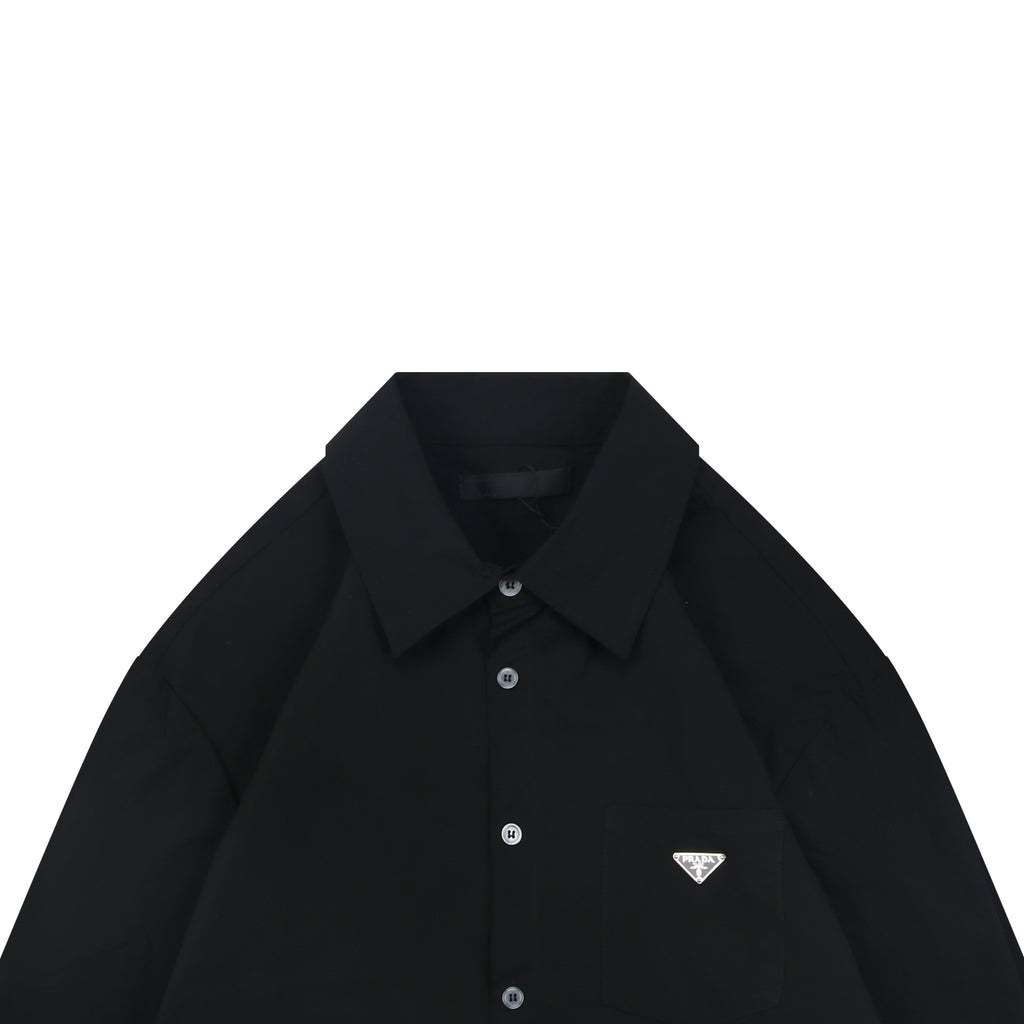 Prada Triangle Logo Pocket Long Sleeve Shirt Black