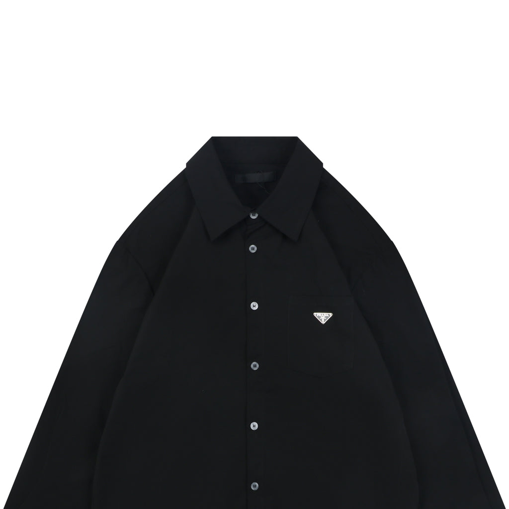 Prada Triangle Logo Pocket Long Sleeve Shirt Black