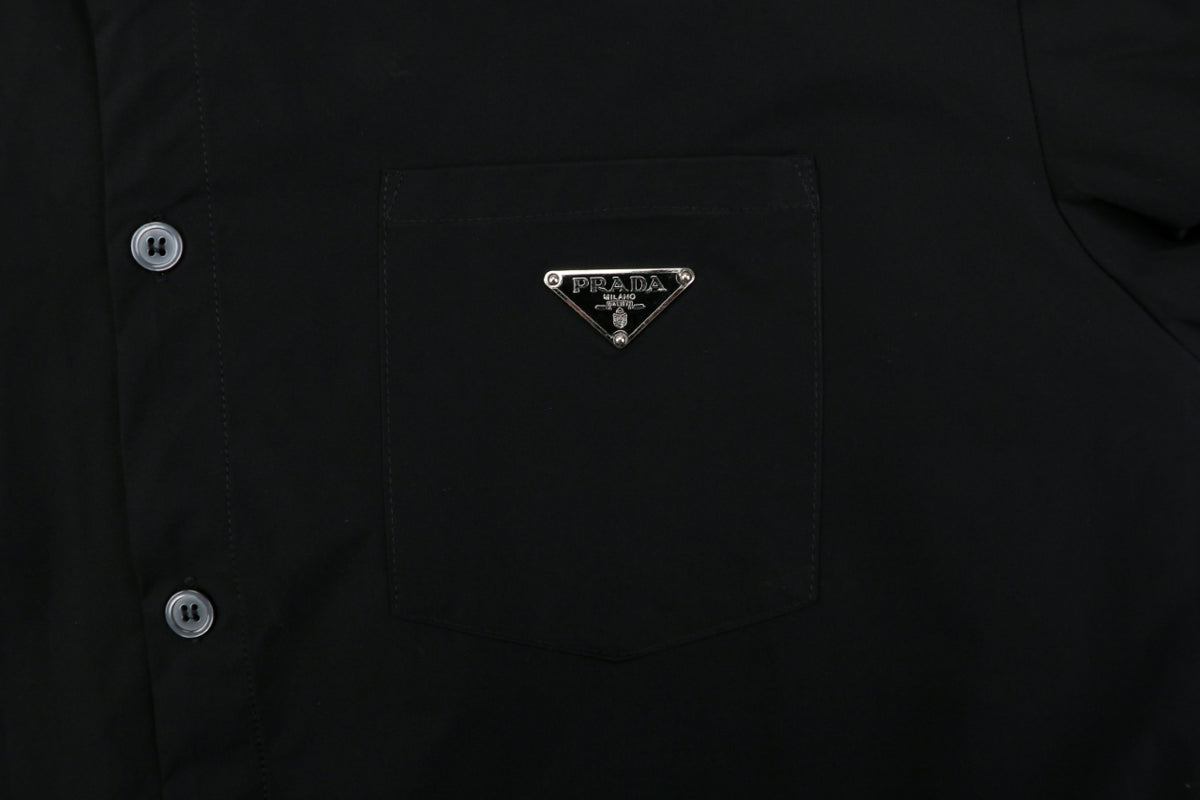 Prada Triangle Logo Pocket Long Sleeve Shirt Black