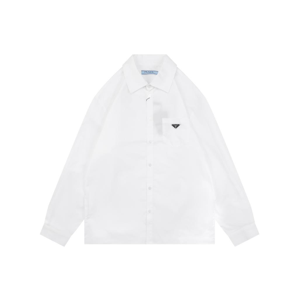 Prada Triangle Logo Pocket Long Sleeve Shirt White