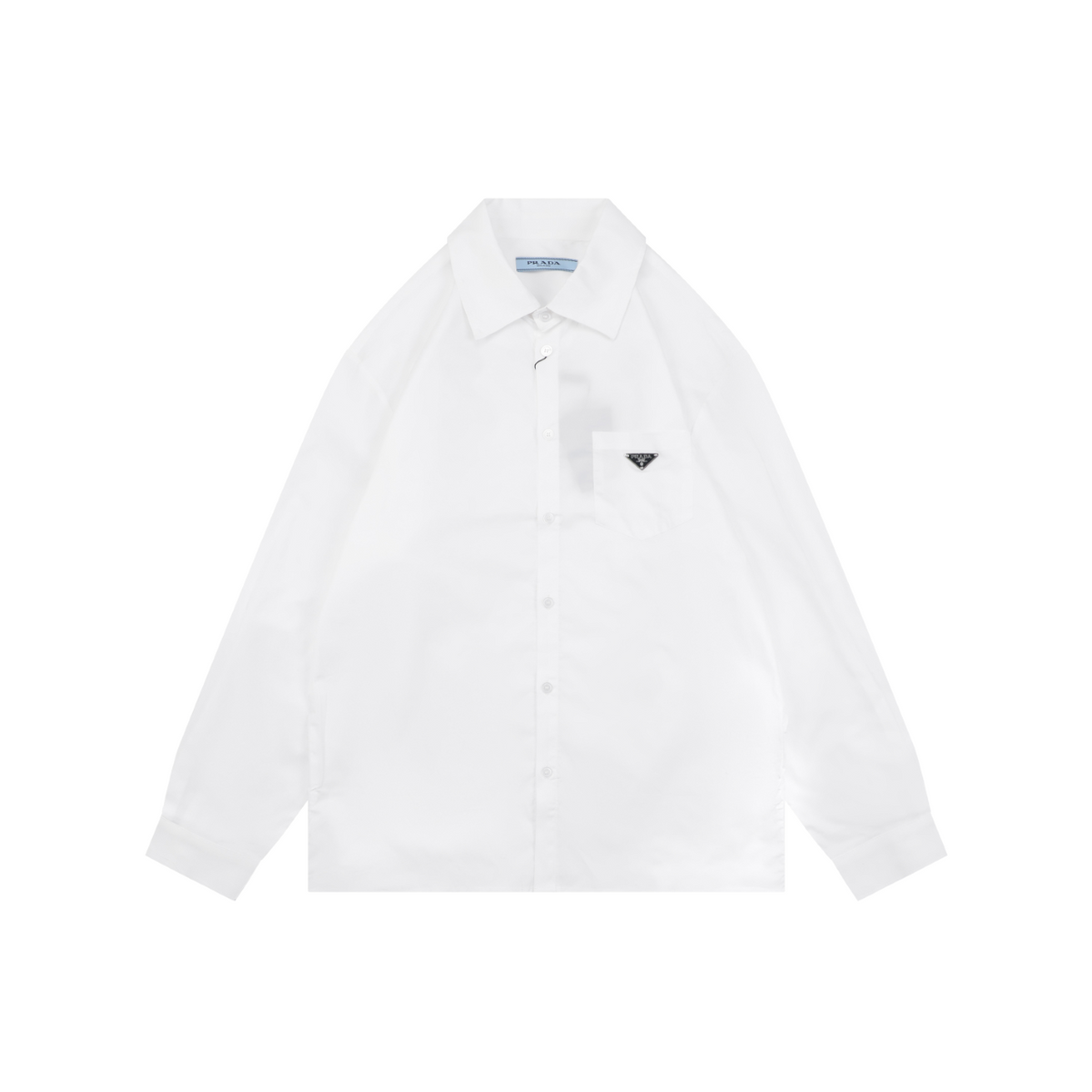 Prada Triangle Logo Pocket Long Sleeve Shirt White