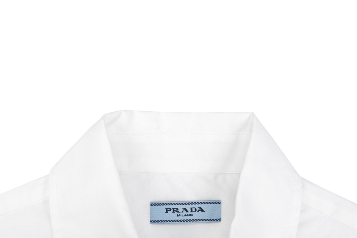 Prada Triangle Logo Pocket Long Sleeve Shirt White