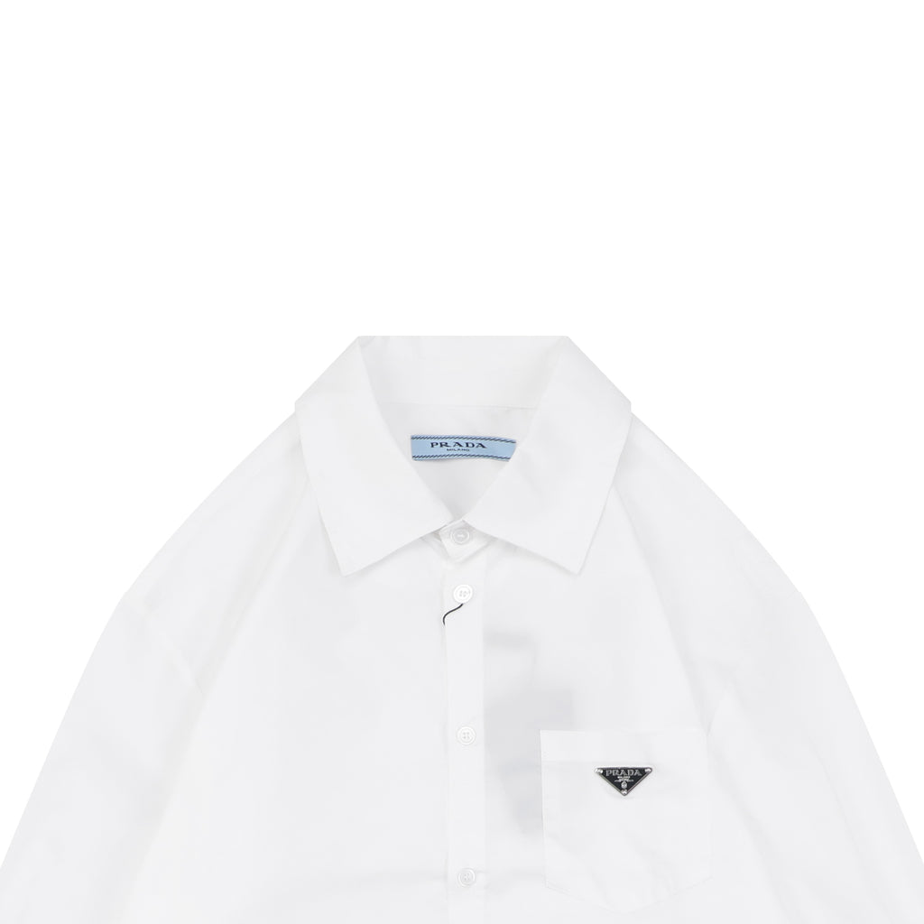 Prada Triangle Logo Pocket Long Sleeve Shirt White
