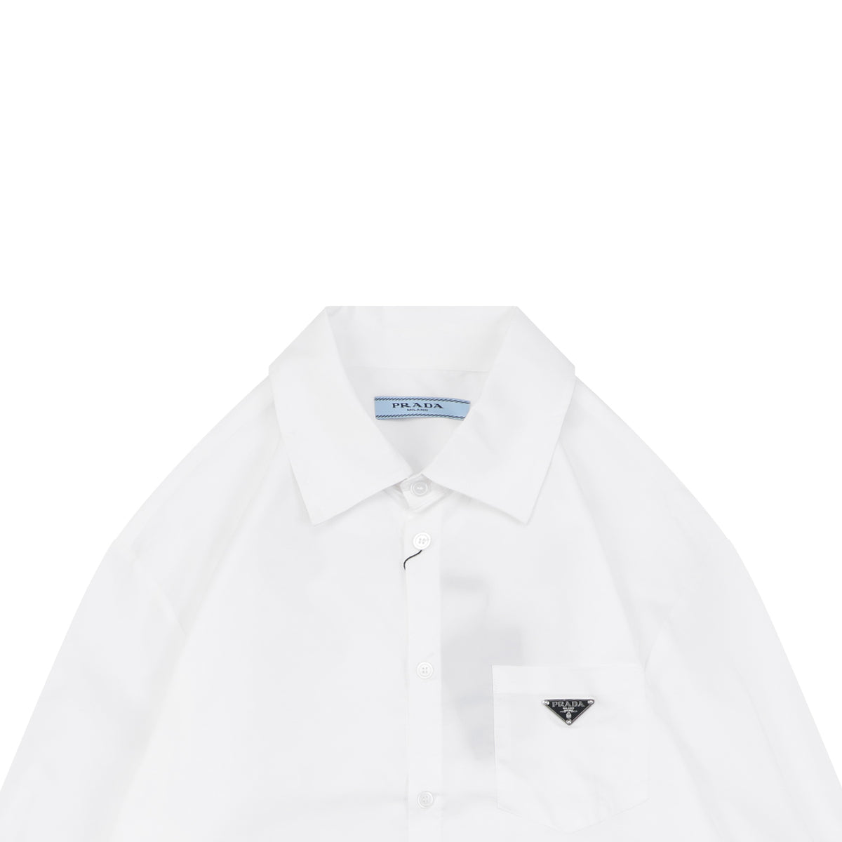 Prada Triangle Logo Pocket Long Sleeve Shirt White