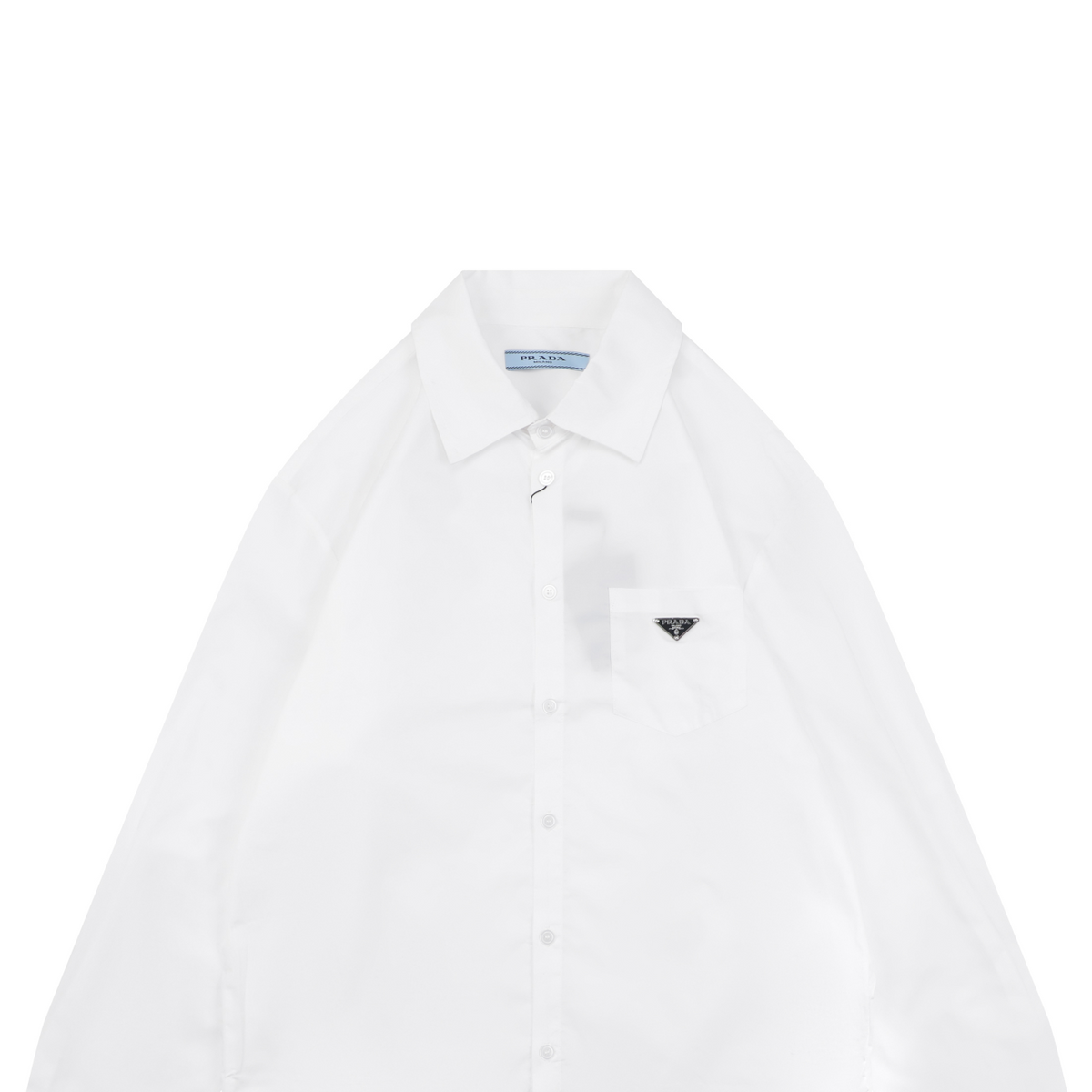 Prada Triangle Logo Pocket Long Sleeve Shirt White