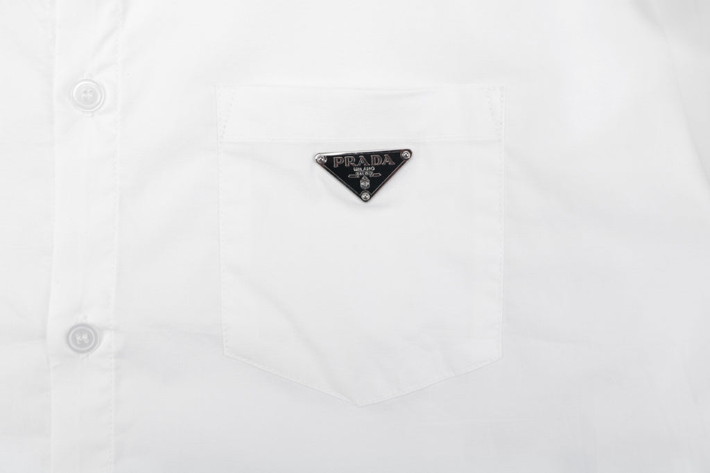 Prada Triangle Logo Pocket Long Sleeve Shirt White