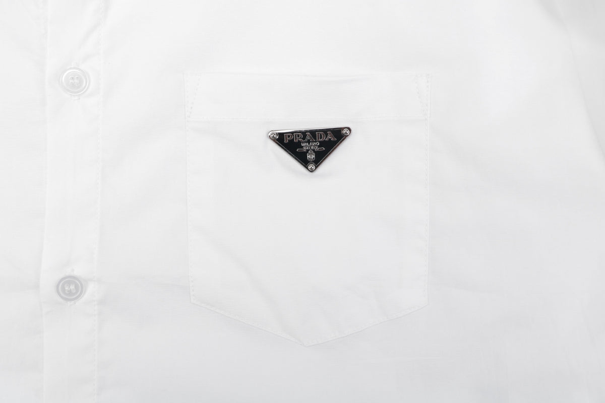 Prada Triangle Logo Pocket Long Sleeve Shirt White