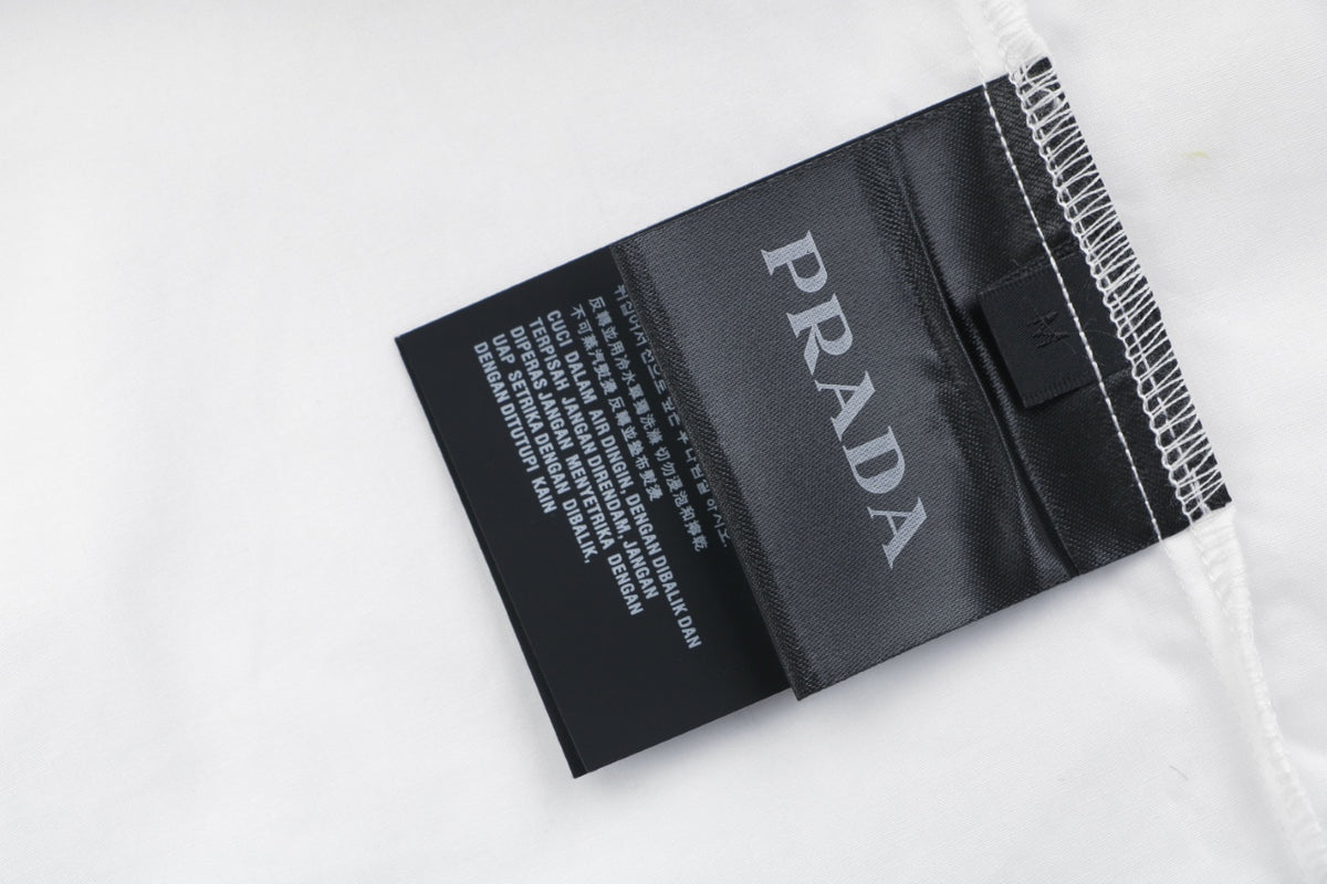 Prada Triangle Logo Pocket Long Sleeve Shirt White