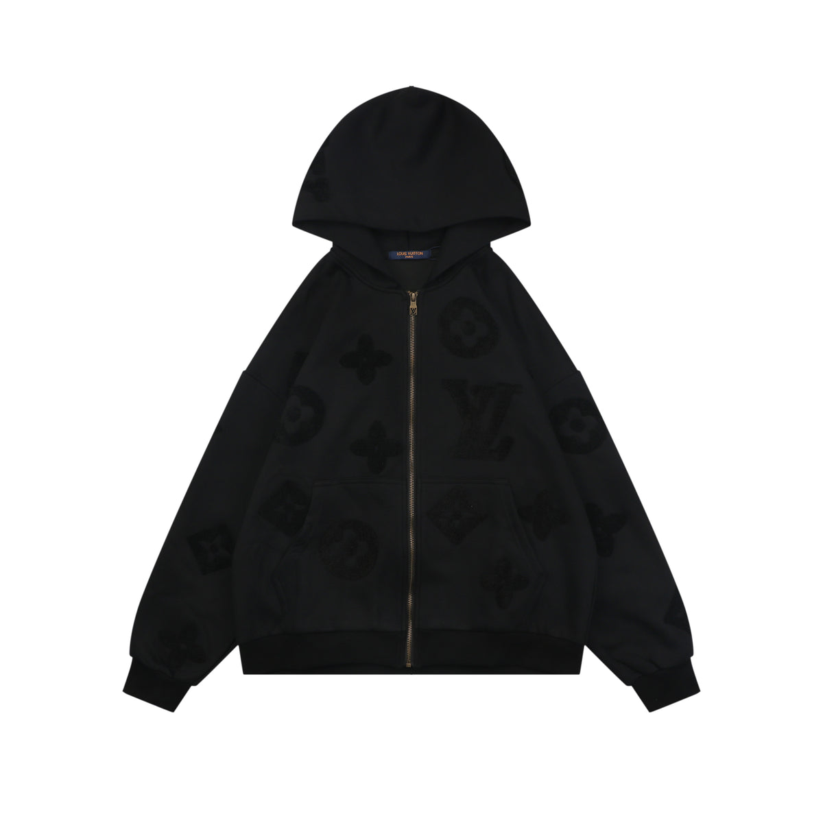 Louis Vuitton Allover Monogram Towel Jacquard Zip-Up Hoodie Jacket Black