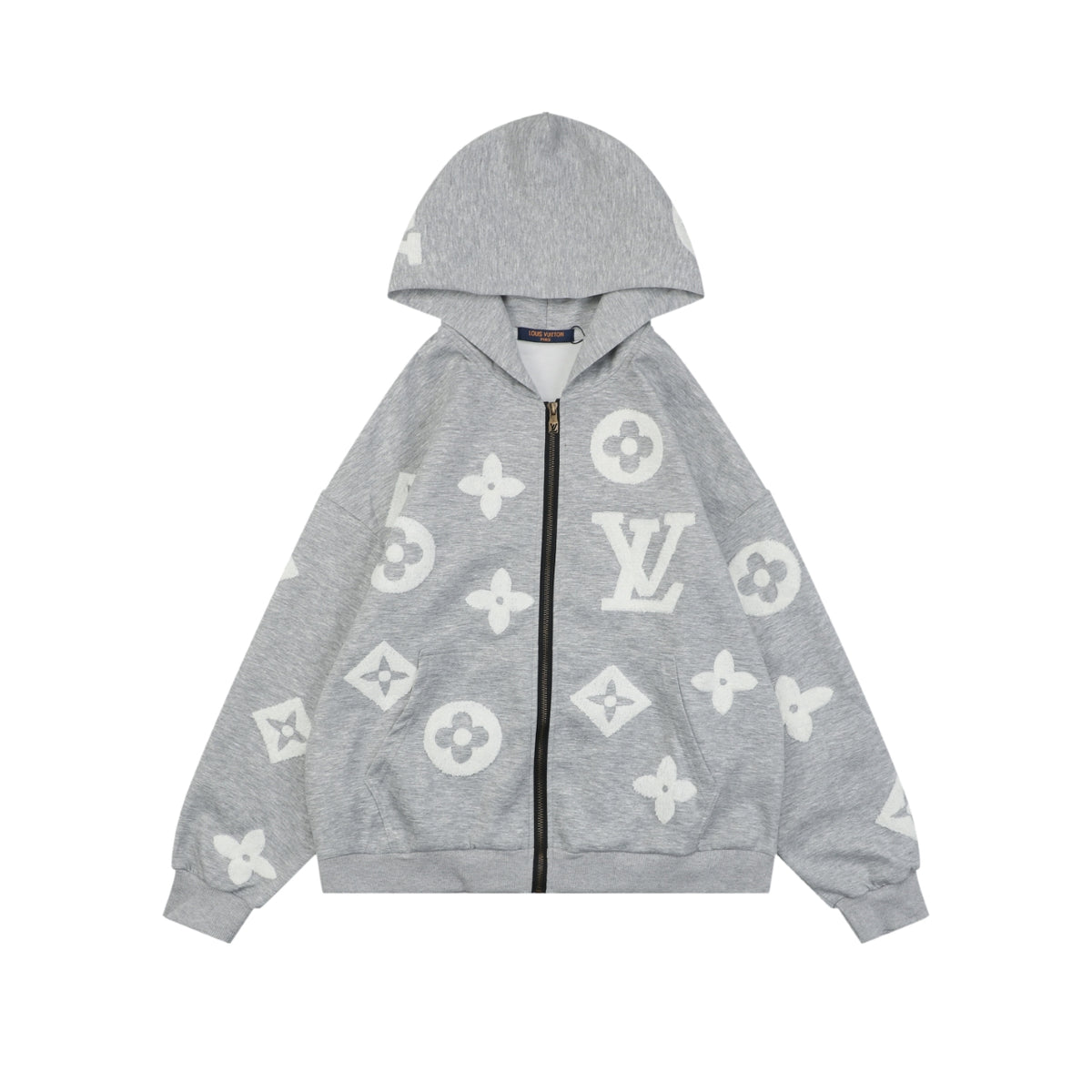 Louis Vuitton Allover Monogram Towel Jacquard Zip-Up Hoodie Jacket Grey