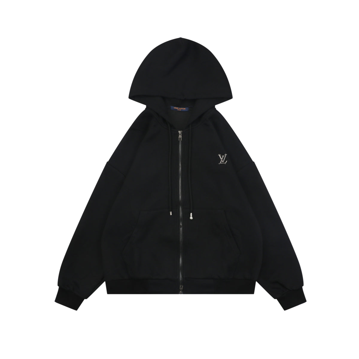 Louis Vuitton Metal LV Monogram Small Logo Zip-Up Hoodie Jacket Black
