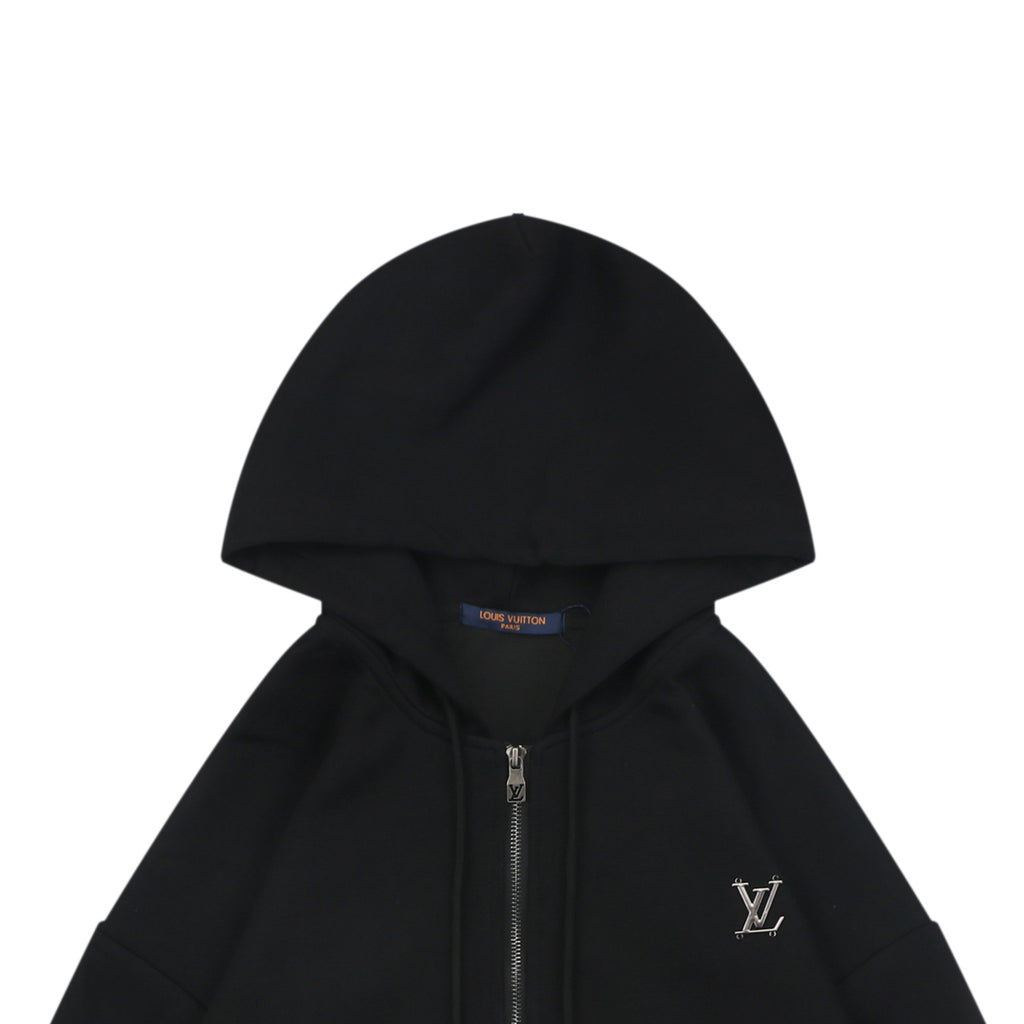 Louis Vuitton Metal LV Monogram Small Logo Zip-Up Hoodie Jacket Black