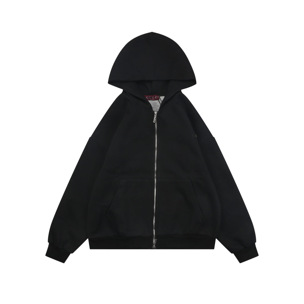 Gucci Tonal G Letter Patch Embroidered Zip-Up Oversized Hoodie